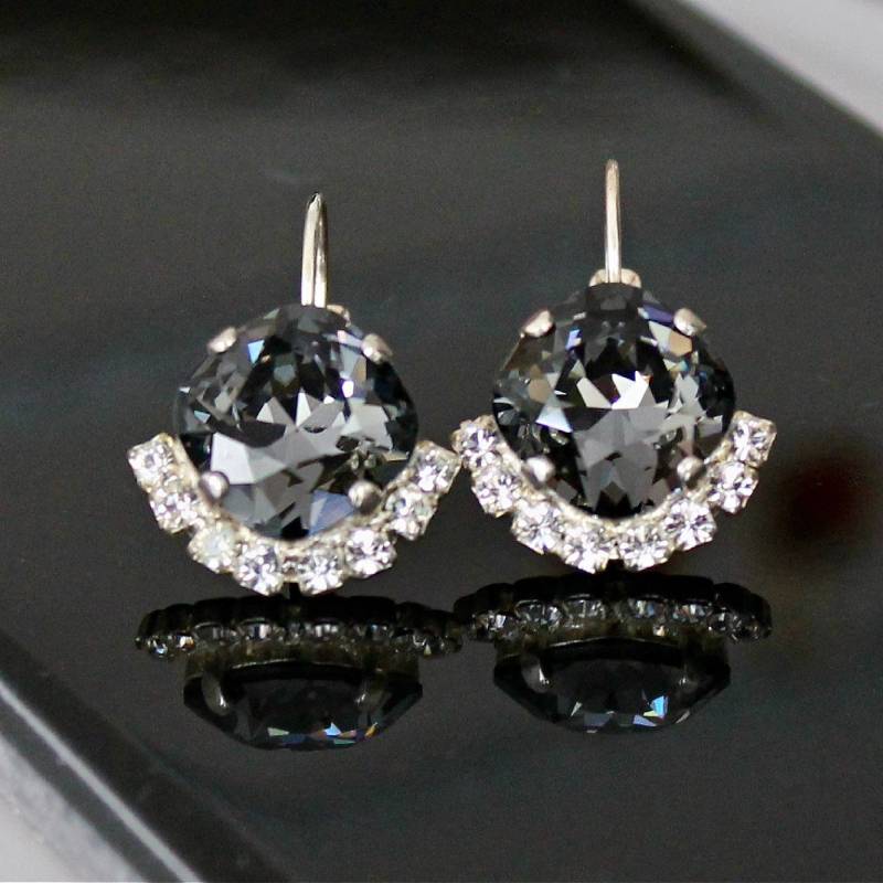 Silber Nacht Kristall Halb Halo Kristalle Auf Lever Back Ohrringe von CJRoseBoutique
