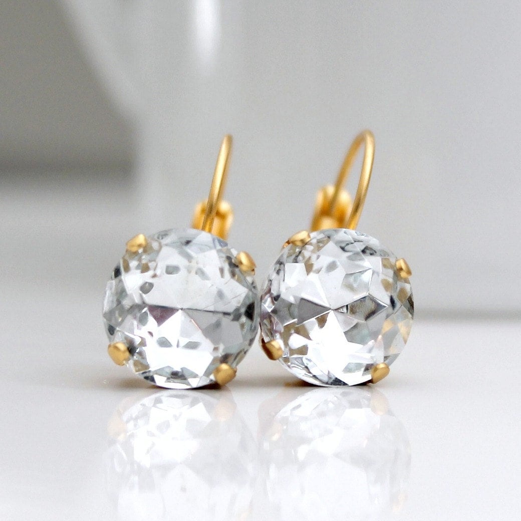 Vintage, Runde, Klare Dentelle Kristalle in Matt Oder Glänzend Gold Baumeln Ohrringe, Kristall Ohrringe von CJRoseBoutique