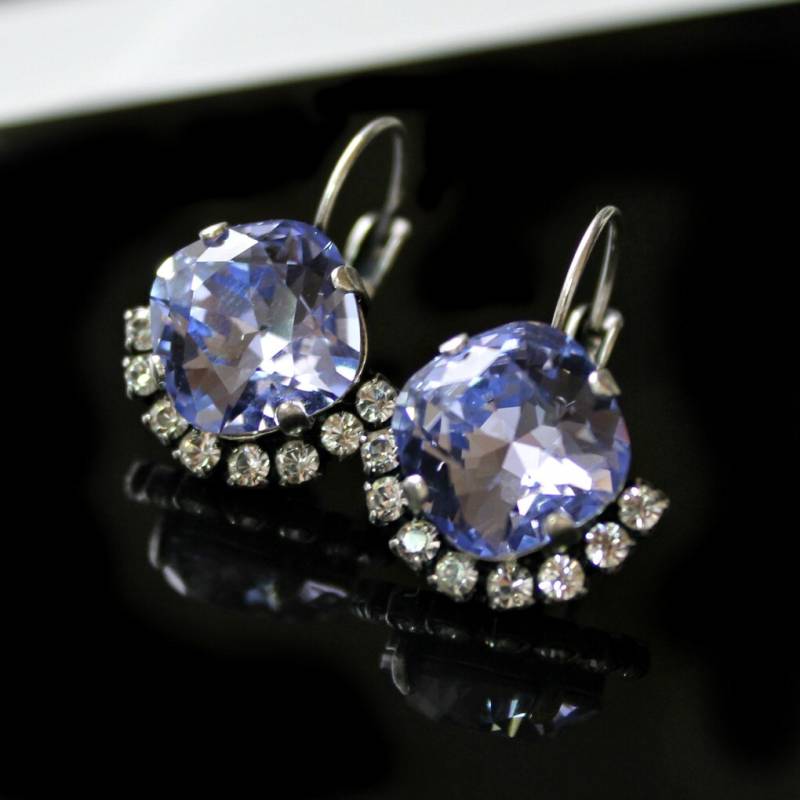 Violette Kristall Ohrringe, Halbe Halo Antik Silber Brisur Lila Ohrringe von CJRoseBoutique