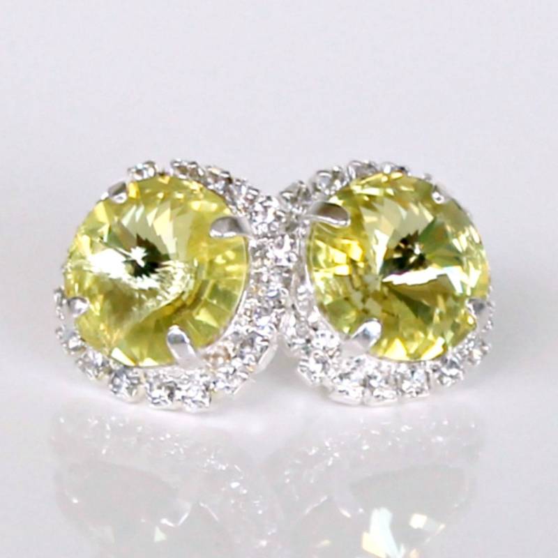 Zitrone Gelb Kristall Ohrstecker, Halo Jonquil Ohrringe, Silber Geschenk Für Sie von CJRoseBoutique
