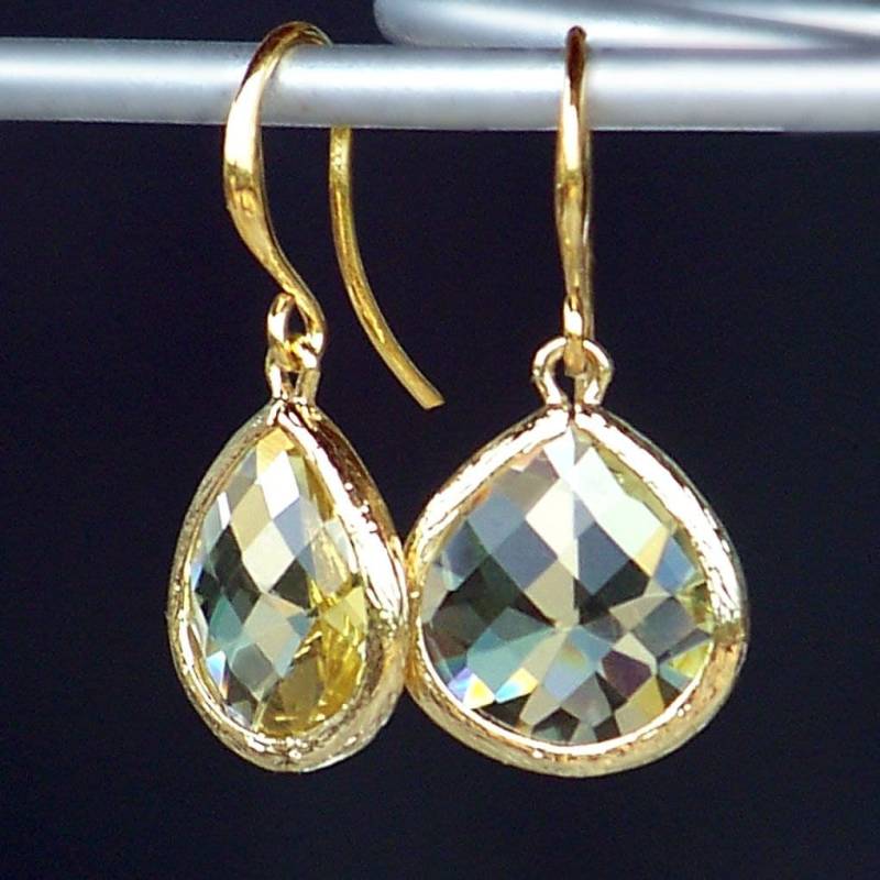 Zitronengelbe Kristall Gold Ohrringe, Gelbe Jonquil Baumeln Geschenk Für Sie, Mama von CJRoseBoutique
