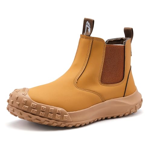 CJSPORX Herren Arbeitsstiefel mit Stahlkappe, rutschfeste Sicherheitsschuhe, Leder, wasserdichte Arbeitsschuhe, Khaki-2, 45 EU von CJSPORX