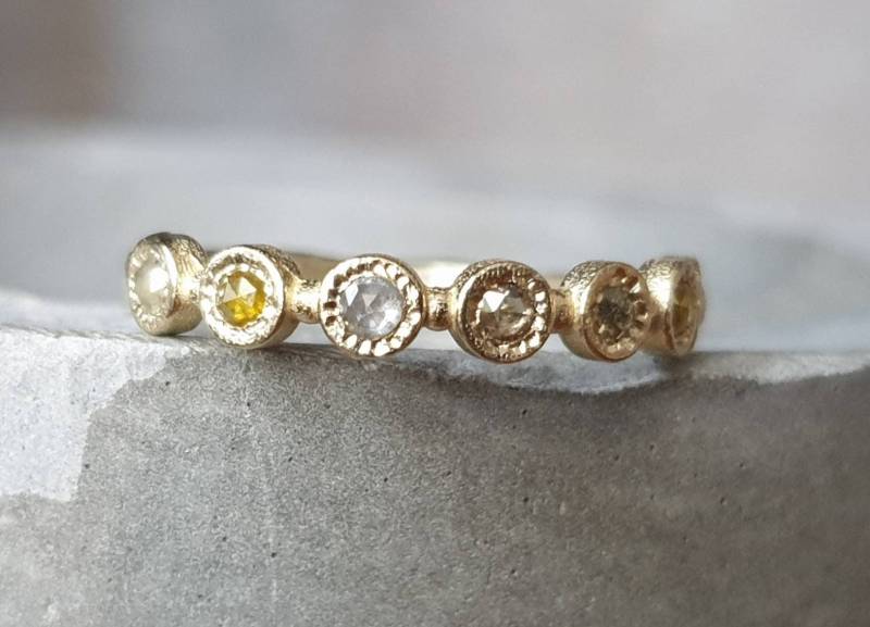 14K Diamant Band-stapel Ring-Halb Unendlichkeit Ring-Mehrere Ring-Diamant Gold Band - Farbige Band Im Rosenschliff von CJbijoux