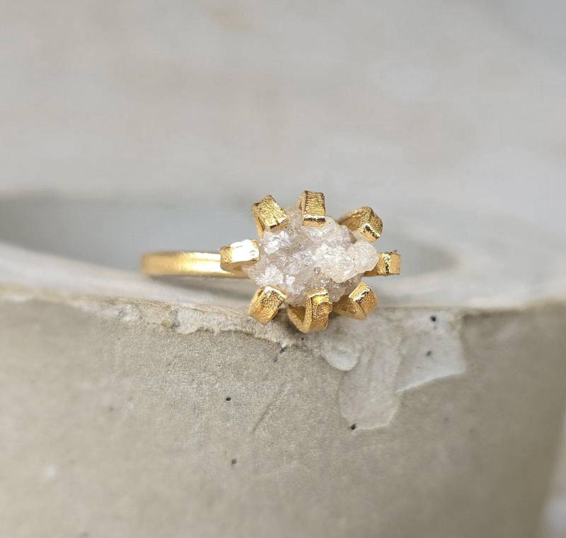 3, 6 Ct Grau Weißer Rohdiamant Ring-Großer Ring-Verlobungsring-Edelstein Diamant Ring.18K Ring von CJbijoux