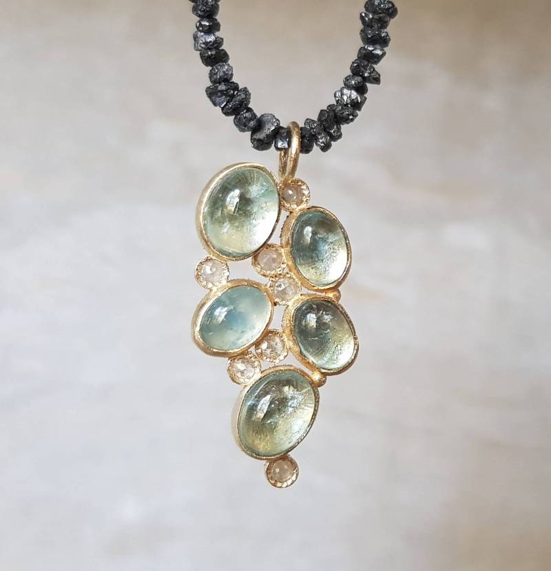 Aquamarin Anhänger-Aquamarin Cluster Und Diamant Anhänger-18K Gold Anhänger-Edelsteine Anhänger-Cluster Anhänger von CJbijoux