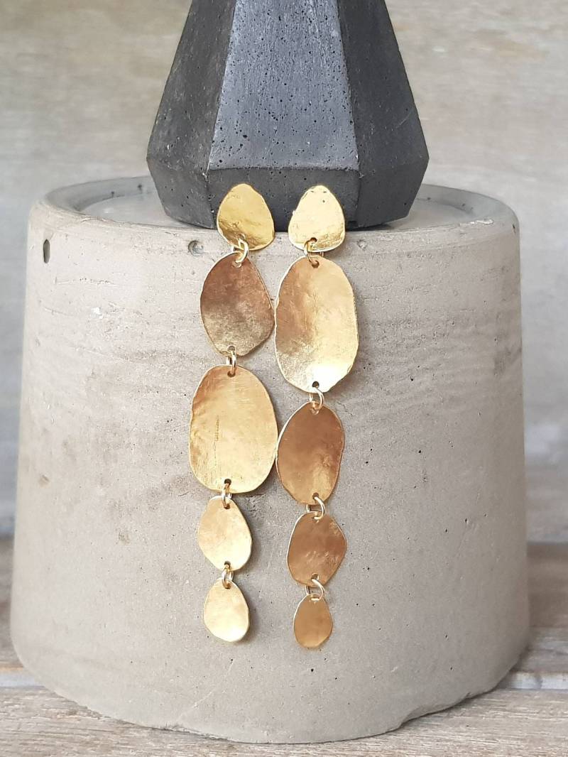 Baumelnde Goldene Ohrringe-Lange Ohrringe-18K Gold Baumelnde Ohrringe-Hochzeit Ohrringe-Gold Blätter Ohrringe von CJbijoux