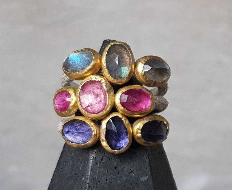 Citrin Ring-22K Gold Ring-Gelber Ring-Labradorit Ring-Rubin Ring-Mehrere Stein Goldring-22K Edelstein Ring von CJbijoux