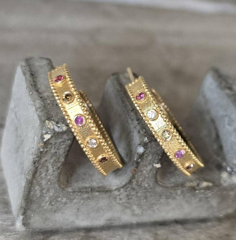 Creolen-18K Gold Creolen-Saphir Ohrringe - Diamant Ohrringe-Antike Ohrringe-Punkt Ohrringe-Einzigartige Ohrringe von CJbijoux