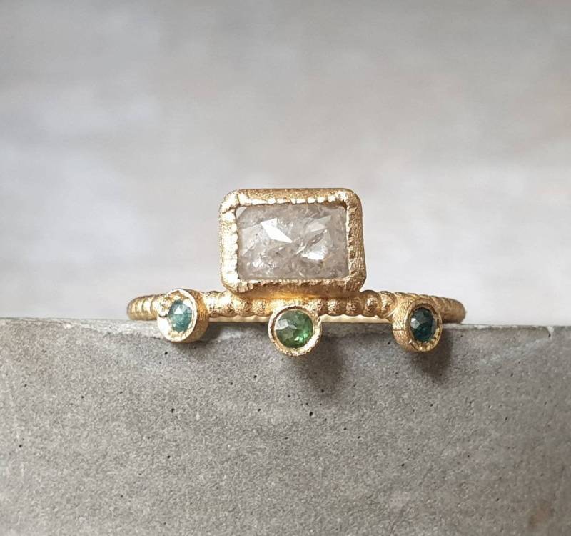 Diamantring Mit Rosenschliff-Diamantring-Verlobungsring-Ehering-Diamantring-Kissenform Diamantring-Blauer von CJbijoux