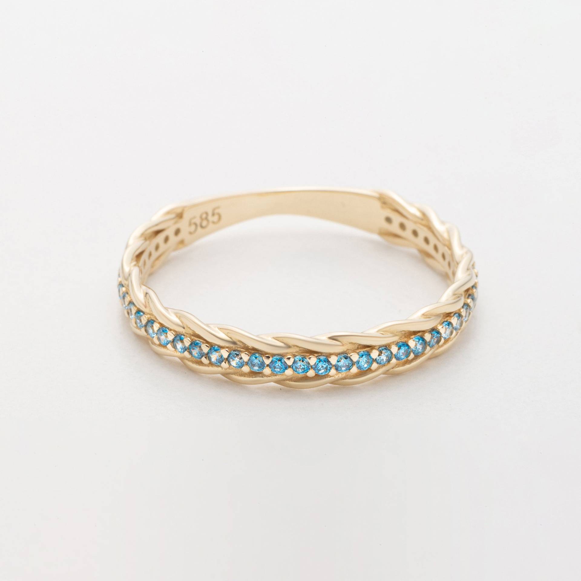 14K Gold Blautopas Ehering | Geflochtenes Band Ring Stapelbare Ringe Für Frauen Gedrehter Seilring Brautjungfer Schmuck Geschenke von CJewelrs