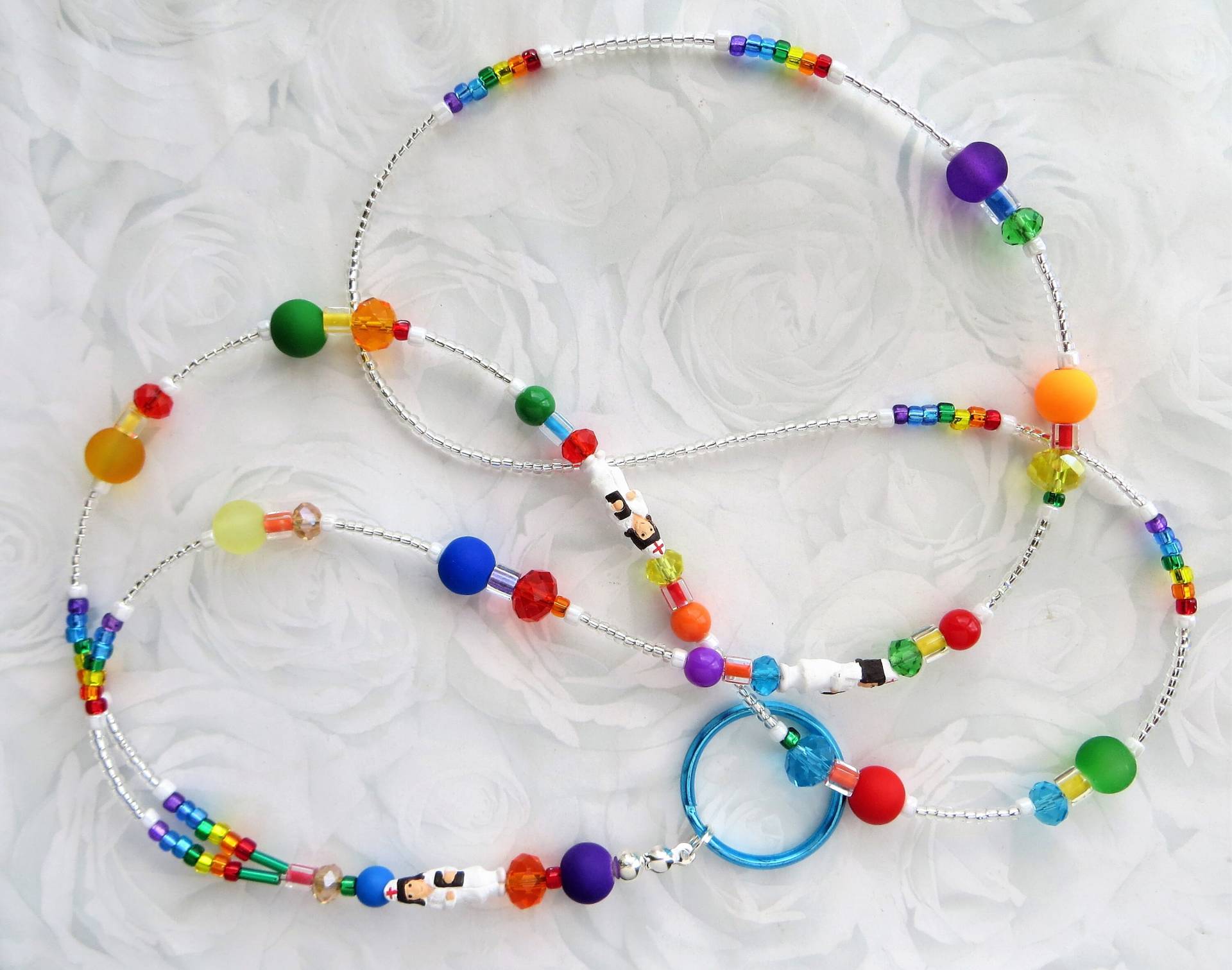 Cheerful Nurse - Perlen Lanyard Ausweishalter Lehrer Schlüsselband, Krankenschwester Keramikperlen, Mehrfarbiges Schlüsselband | Comfort Made von CJsInspirations