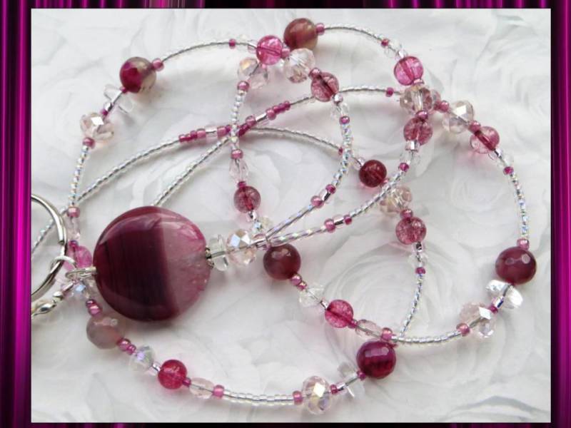 Magenta Elegance - Perlen Id Lanyard, Id Abzeichen Halter Achat Edelsteine, Turmalin Funkelnde Kristalle | Magnet/Halskette Verschluss von CJsInspirations