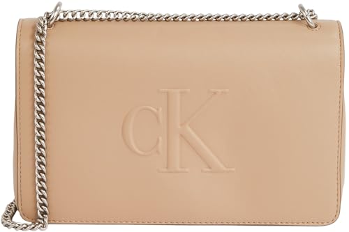 Calvin Klein Damen Umhängetasche Sculpted Flap mit Tragekette, Grau (Crockery), Einheitsgröße von Calvin Klein