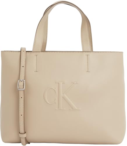 Calvin Klein Damen Schultertasche Sculpted Mini mit Logo, Grau (Crockery), Einheitsgröße von Calvin Klein