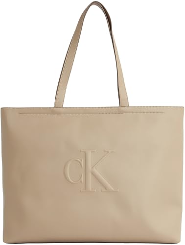 Calvin Klein Damen Shopper Sculpted Slim mit Logo, Grau (Crockery), Einheitsgröße von Calvin Klein