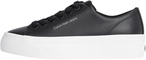 Calvin Klein Damen Vulcanized Sneaker Flatform Low aus Leder, Schwarz (Black/Bright White), 39 von Calvin Klein