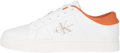 Calvin Klein Herren Cupsole Sneaker Leder, Mehrfarbig (Bright White/Apricot Orange), 42 von Calvin Klein