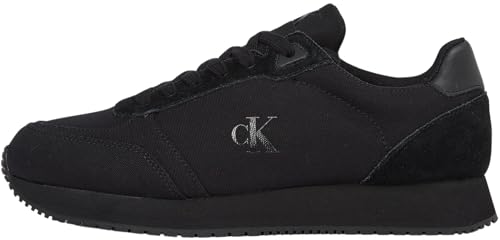 Calvin Klein Herren Runner Sneaker Sock Laceup Canvas mit Logo, Schwarz (Triple Black), 44 von Calvin Klein