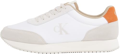 Calvin Klein Herren Runner Sneaker Retro Iconic Schuhe, Mehrfarbig (Bright White/Eggshell/A Orange), 46 von Calvin Klein