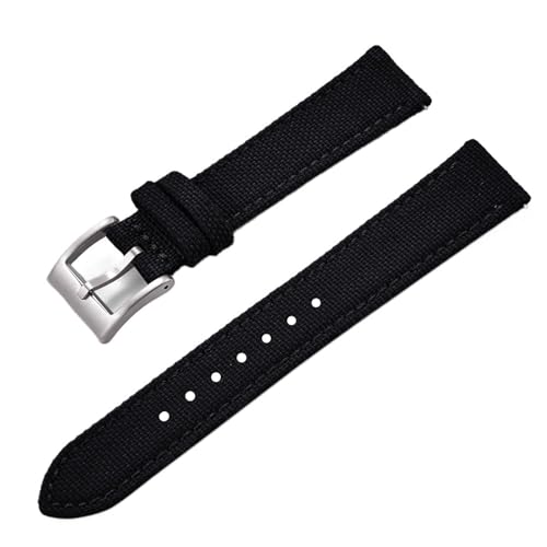 CKAKZTPTEV 18/20/22 mm Schnellverschluss-Nylon-Canvas-Armband im Vintage-Stil(Black-Silver,20mm) von CKAKZTPTEV