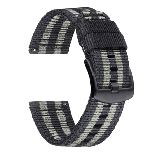 CKAKZTPTEV 22 mm Nylon-Uhrenarmband, Ersatzarmband for Männer und Frauen(Black gray black buckle) von CKAKZTPTEV