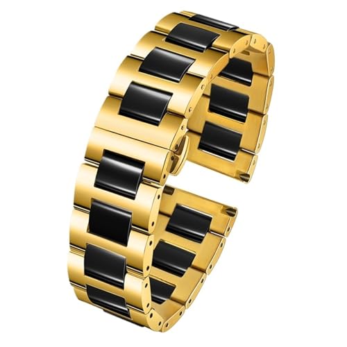CKAKZTPTEV Edelstahl In Keramik ArmbandFrauen Mann Mode Quick Release Armband(Gold and black,18mm) von CKAKZTPTEV