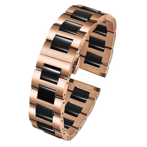 CKAKZTPTEV Edelstahl In Keramik ArmbandFrauen Mann Mode Quick Release Armband(Rose gold and black,22mm) von CKAKZTPTEV