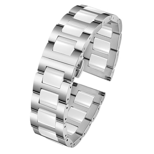 CKAKZTPTEV Edelstahl In Keramik ArmbandFrauen Mann Mode Quick Release Armband(Silver,18mm) von CKAKZTPTEV