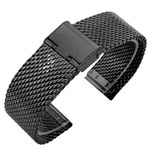 CKAKZTPTEV Edelstahlarmband Mesh Metallarmband Faltschließe Armband Zubehör(Black,12mm) von CKAKZTPTEV