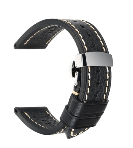 CKAKZTPTEV Lederarmband Klassisches Schnellwechselarmband aus gewachstem Leder for Männer und Frauen(Black ButterflyClasp,20mm) von CKAKZTPTEV