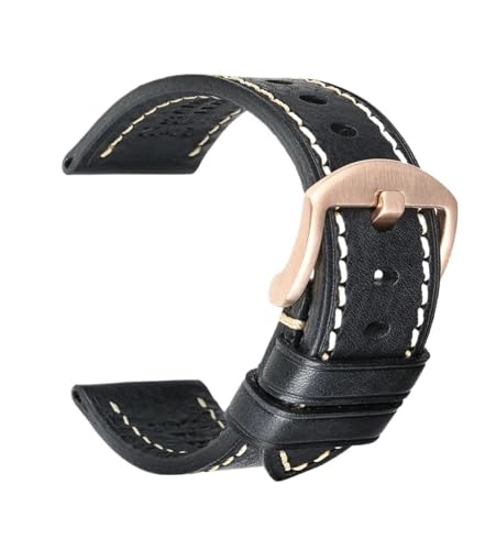 CKAKZTPTEV Lederarmband Klassisches Schnellwechselarmband aus gewachstem Leder for Männer und Frauen(Black RG Buckle,18mm) von CKAKZTPTEV