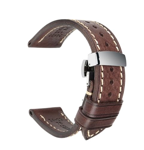 CKAKZTPTEV Lederarmband Klassisches Schnellwechselarmband aus gewachstem Leder for Männer und Frauen(DB Butterfly Clasp,22mm) von CKAKZTPTEV