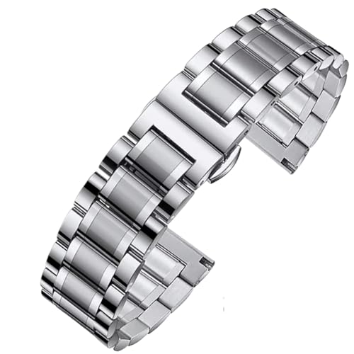 CKAKZTPTEV Metallarmband 20 mm Edelstahl 16 mm 18 mm 22 mm 24 mm Armband for Damen und Herren High-End poliertes Ersatzarmband mit geradem und gebogenem Ende(Silver,18mm) von CKAKZTPTEV