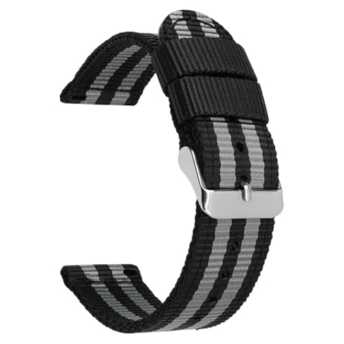 CKAKZTPTEV Nylon-Uhrenarmband, Unisex, Farbe und Breite optional, 18 mm, 20 mm, 22 mm, 24 mm(Black and gray stripes,18mm) von CKAKZTPTEV