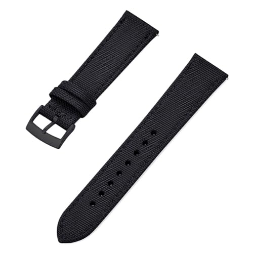 CKAKZTPTEV Uhrenarmband aus Canvas, Nylon und Leder mit Schnellverschluss, geeignet for Männer und Frauen(Black Black,22mm) von CKAKZTPTEV