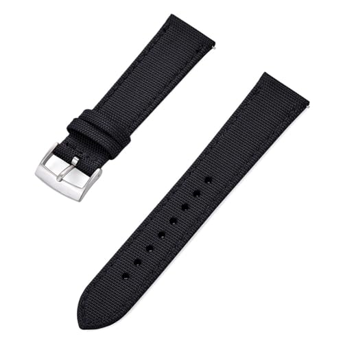 CKAKZTPTEV Uhrenarmband aus Canvas, Nylon und Leder mit Schnellverschluss, geeignet for Männer und Frauen(Black Silver,22mm) von CKAKZTPTEV