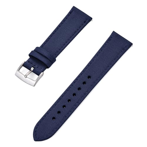 CKAKZTPTEV Uhrenarmband aus Canvas, Nylon und Leder mit Schnellverschluss, geeignet for Männer und Frauen(Blue Silver,20mm) von CKAKZTPTEV
