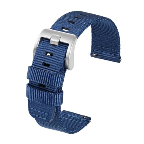 CKAKZTPTEV Uhrenarmband aus Canvas, Nylon und Leder mit Schnellverschluss, geeignet for Männer und Frauen(Blue-Silver-B,22mm) von CKAKZTPTEV