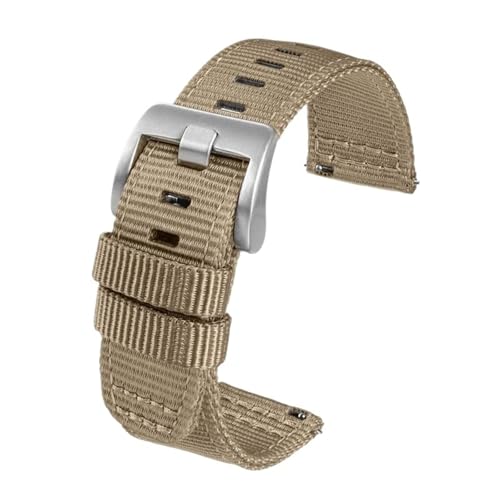 CKAKZTPTEV Uhrenarmband aus Canvas, Nylon und Leder mit Schnellverschluss, geeignet for Männer und Frauen(Khaki-Silver-B,20mm) von CKAKZTPTEV