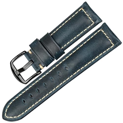 CKAKZTPTEV Vintage Öl Wachs Leder Uhr Band Band for Frauen Männer Strap Armband Universal Baita(Blue black buckle,21mm) von CKAKZTPTEV