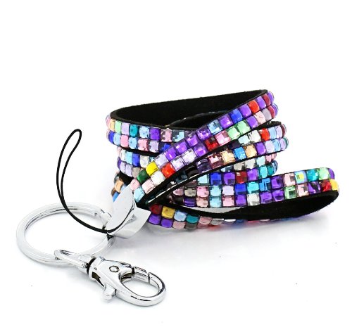 CKB LTD Bling Arcylic Strass-Stil Umhängeband mit drehbarem Metallclip und Schlaufe, Ausweishalter aus Kunststoff, 1 Stück - Mehrfarbig von CKB LTD