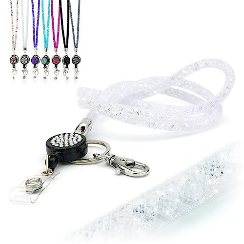 CKB LTD Klares, glitzerndes Umhängeband mit Strasssteinen, mit drehbarem Metallclip und glitzerndem einziehbarem Ausweishalter, 1 Stück von CKB LTD