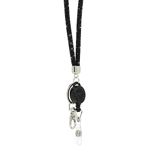 CKB LTD Schwarzes glitzerndes Umhängeband mit Strasssteinen und drehbarem Metallclip und glitzerndem einziehbarem Ausweishalter, 1 Stück CKB LTD Schwarzes glitzerndes Umhängeband mit Strasssteinen und drehbarem Metallclip und glitzerndem einziehbarem Ausweishalter, 1 Stück von CKB LTD