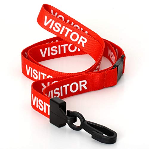 CKB Ltd® 10x Red VISITOR LANYARDS Breakaway Safety Band Halsband Plastik-Clip For ID Card Ausweiskartenhalter Schlüsselband mit Sicherheitsverschluss Schlauchband Holder Für Veranstaltungen Events Ausweise Messen Namensschilder von CKB LTD