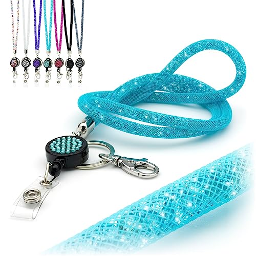 CKB LTD Hellblaues glitzerndes Umhängeband mit Strasssteinen, mit drehbarem Metallclip und glitzerndem einziehbarem Ausweishalter, 1 Stück CKB LTD Hellblaues glitzerndes Umhängeband mit Strasssteinen, mit drehbarem Metallclip und glitzerndem einziehbarem Ausweishalter, 1 Stück von CKB LTD