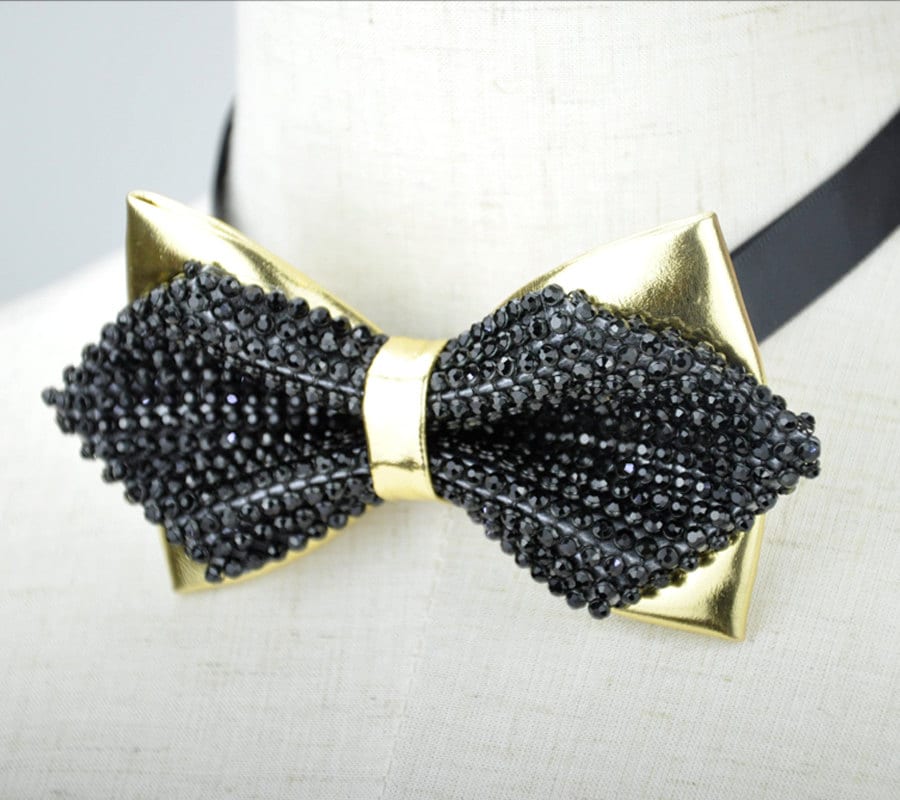 Fliege Mit Schwarzen Und Goldenen Strasssteinen, in Gold, Für Den Bräutigam, Trauzeugen, Ck Fliege Mit Schwarzen Und Goldenen Strasssteinen, in Gold, Für Den Bräutigam, Trauzeugen, Ck von CKBowTie