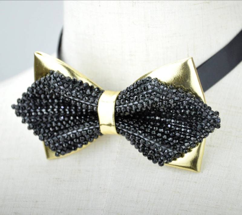 Fliege Mit Schwarzen Und Goldenen Strasssteinen, in Gold, Für Den Bräutigam, Trauzeugen, Ck Fliege Mit Schwarzen Und Goldenen Strasssteinen, in Gold, Für Den Bräutigam, Trauzeugen, Ck von CKBowTie
