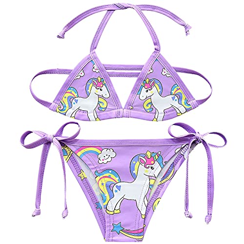 CKCKTZ Badeanzüge für Kleinkinder, Mädchen, zweiteiliger Bikini, Einhorn, bedruckt, schnelltrocknend, 3–11T Gr. 5-6 Jahre, violett von CKCKTZ