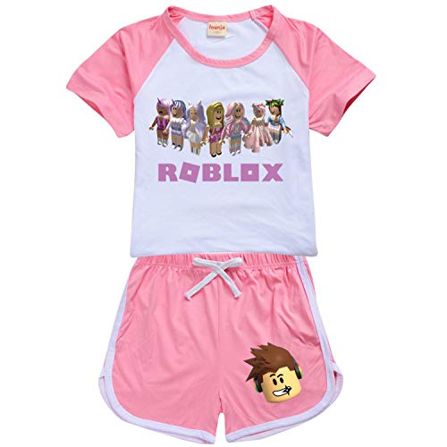 CKCKTZ Ro-blox Mädchen-T-Shirt mit grafischem T-Shirt, Kleidung, Tops, Bluse, Shorts, Hose, Sommer-Outfit-Set (Pink, 7–8 Jahre) von CKCKTZ