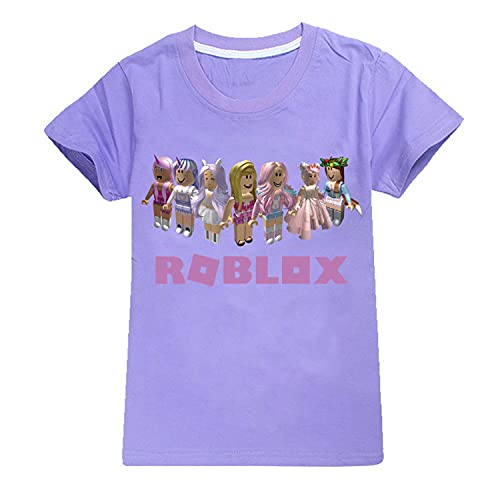 CKCKTZ Ro-blox T-Shirt für Jungen und Mädchen, modisches Spiel, kurzärmeliges Oberteil, T-Shirt für Kinder Gr. 12-13 Jahre, violett von CKCKTZ